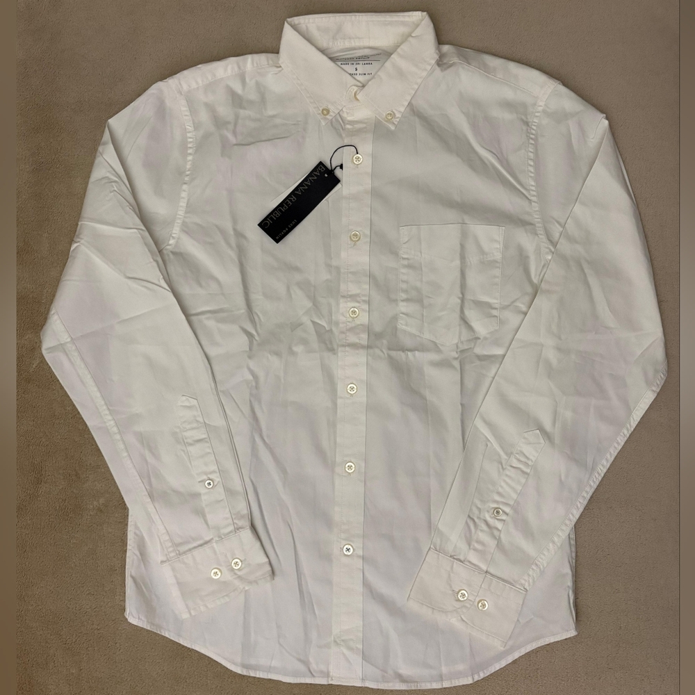 Banana Republic Men's Luxe Poplin White Button-Down Shirt Size S NWT